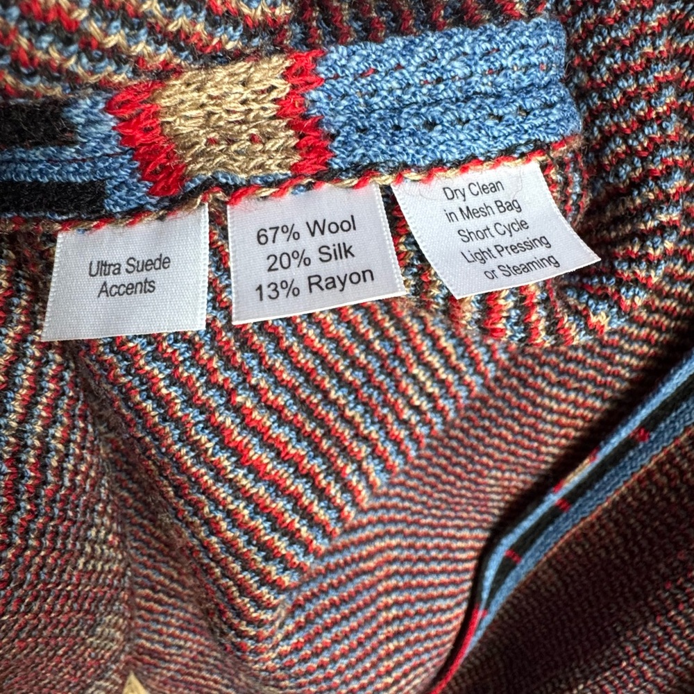 Made in USA Bohemian Cardigan with Thunderbird Design & Fringe, Blue, sz Lrg. - Picture 5 of 8